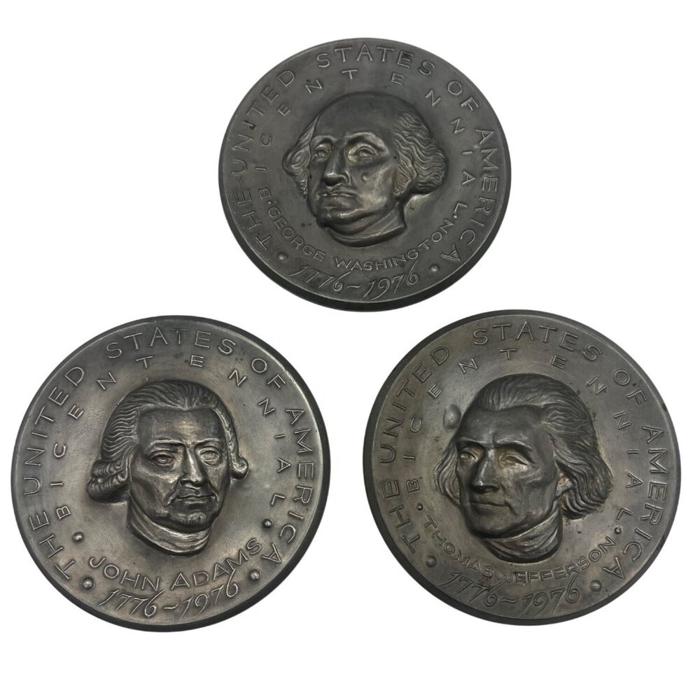 Bicentennial Empire Pewter Plaques Set Fred Press USA Presidents Founding Father